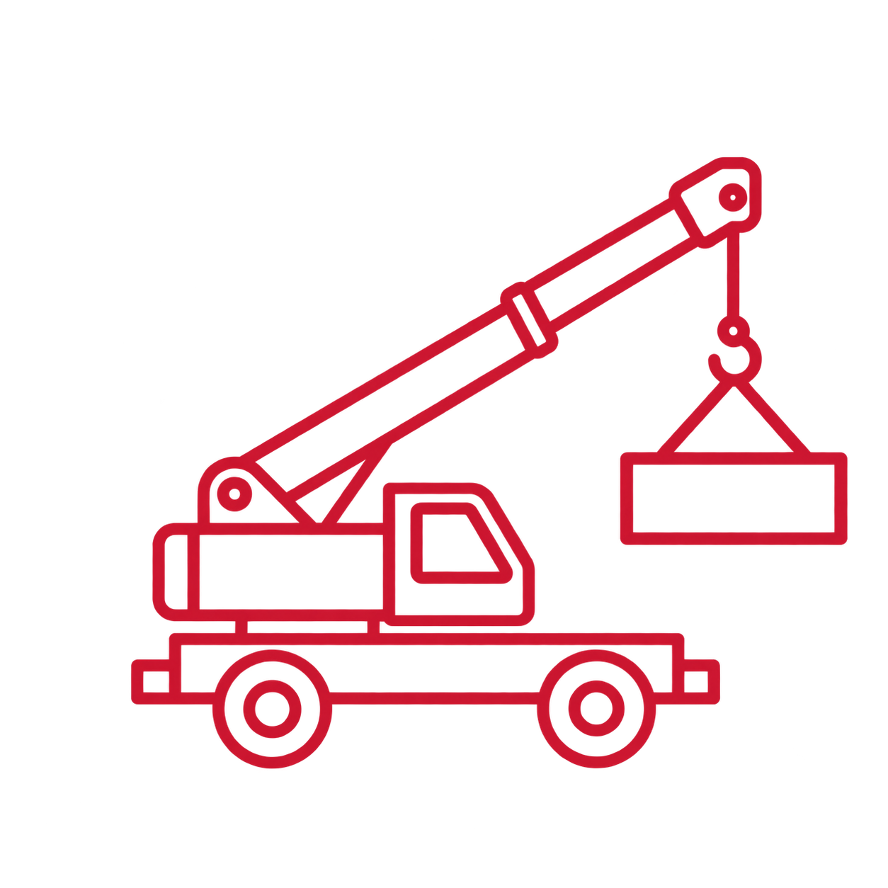 Red outline mobile crane lifting equipment for specialty construction and logistics